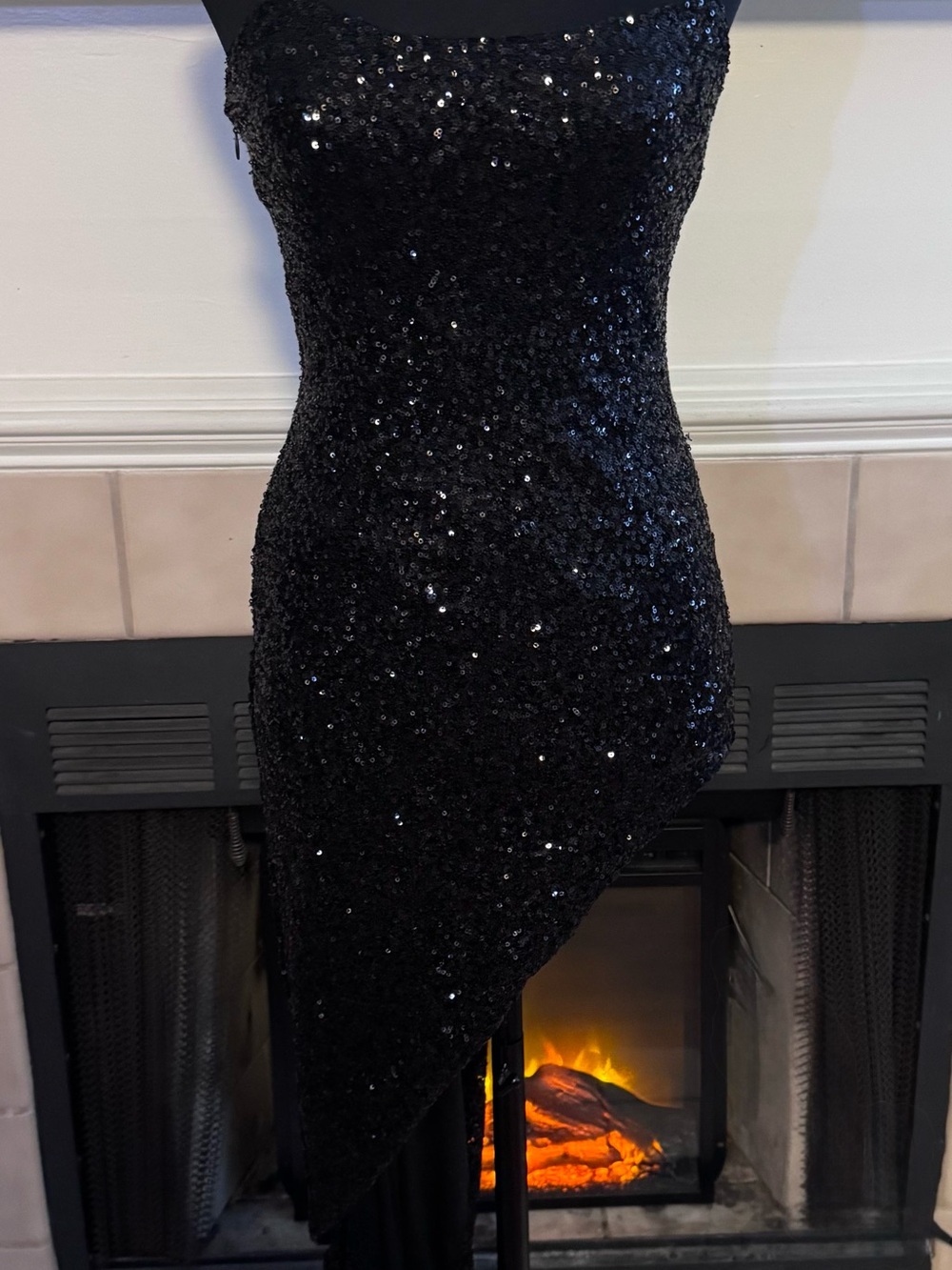 Forever 21 Black Velvet and Sequin Bikini Strap Formal Dress with High Slit
